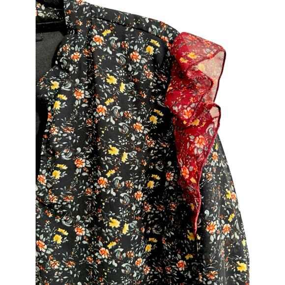 Forever 21 Tunic 0X Black Mini Floral Ditzy Print Ruffled Shoulder Boho - Picture 5 of 8